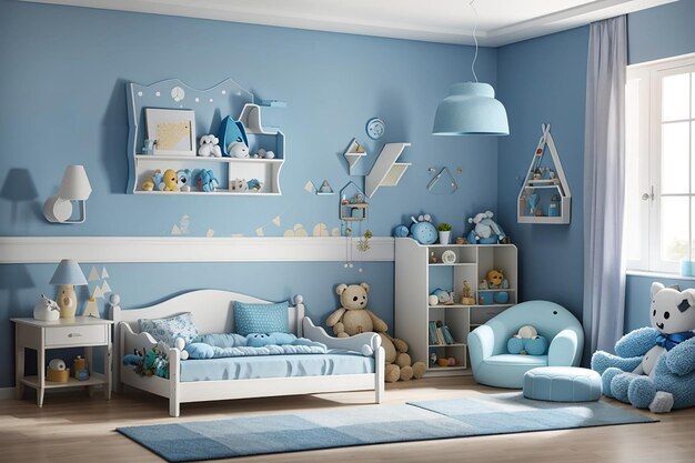 Blue child room interior for mockup