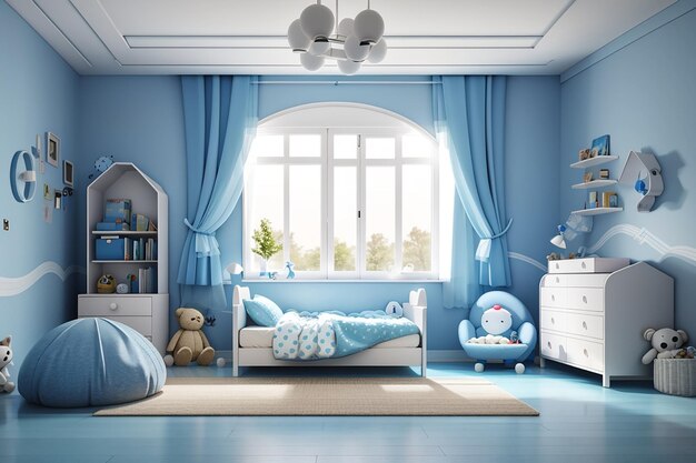 Blue child room interior for mockup