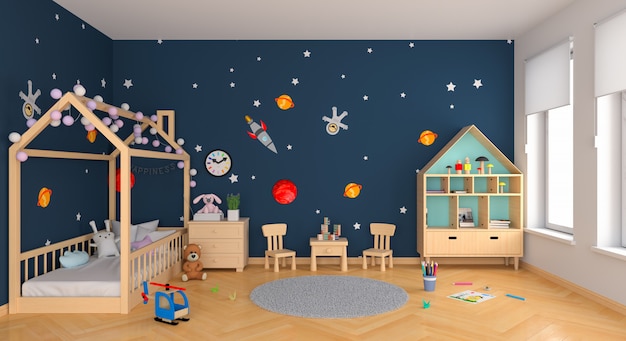 Blue children room interior