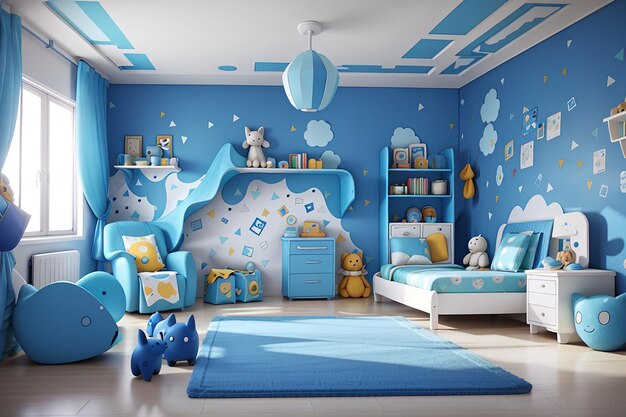 Blue children room interior