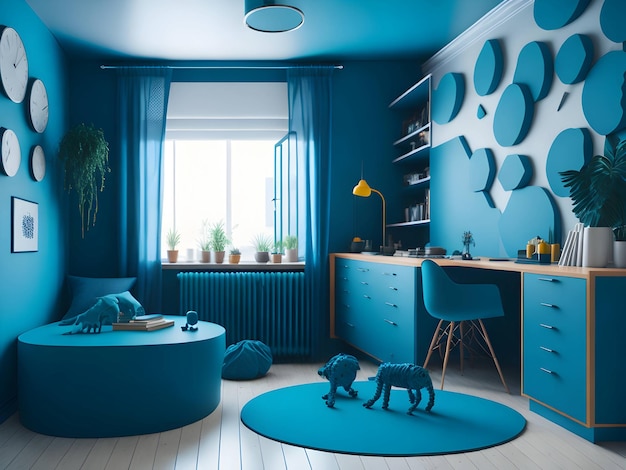 blue childrens room interior