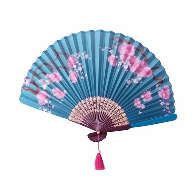 Blue Chinese Oriental Style Fan Fengshan with Pin