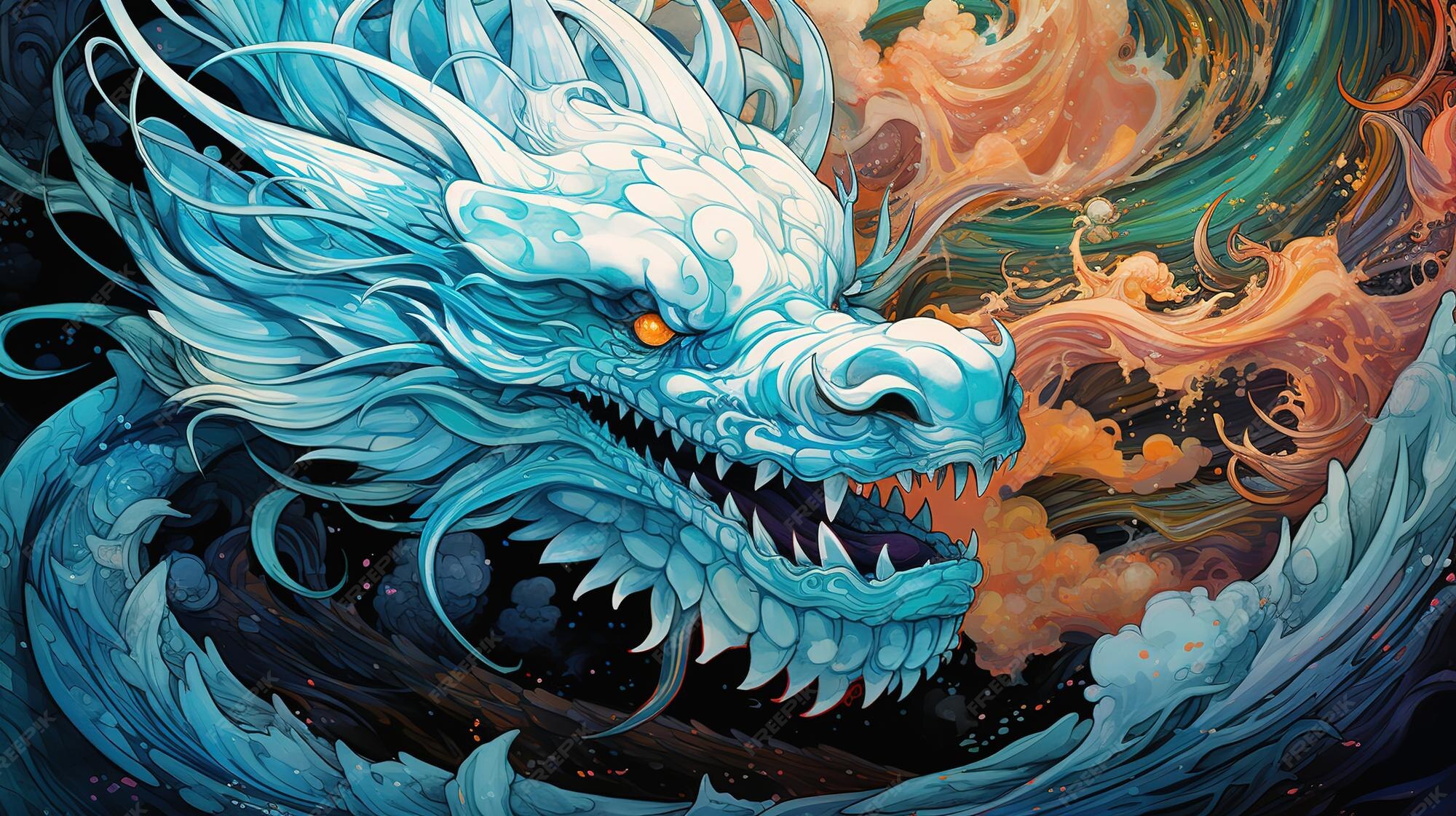Premium AI Image Blue Chinese Water Dragon With Glowing Eyes In premium-ai-image-blue-chinese-water-dragon-with-glowing-eyes-in