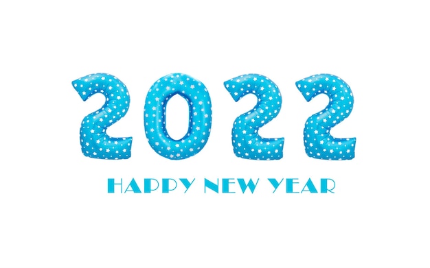 블루 크리스마스 2022 풍선 흰색 배경에 고립 된 행복 한 새 해 2022 번호