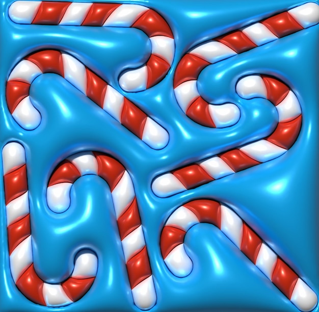 クリスマスの青い背景とキャンディー 3Dレンダリングイラスト