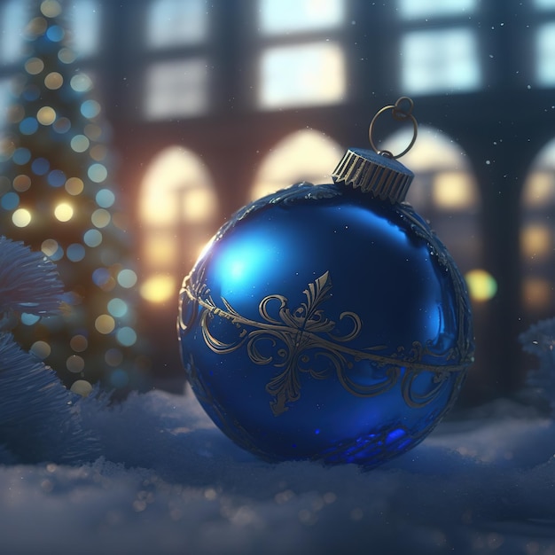 Blue Christmas ball AI render