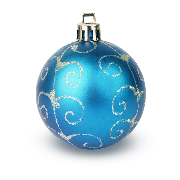 Blue Christmas ball isolated on white background.