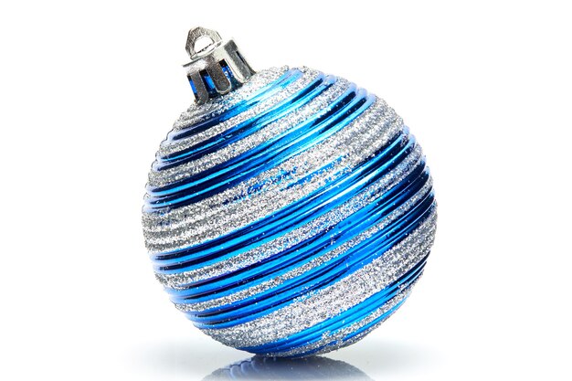 Blue christmas ball on white background