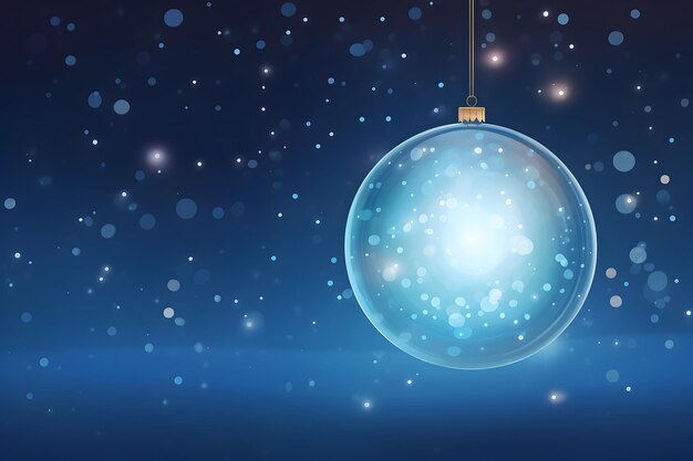 Blue Christmas Ball with Blurred Lights on a Blue Background