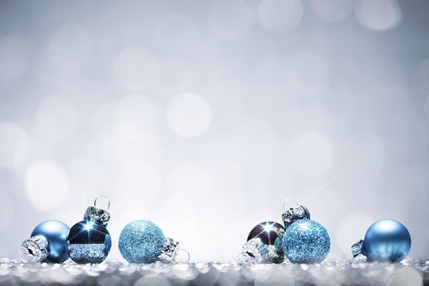 Blue Christmas Baubles Glitter Bokeh Season Holiday Background