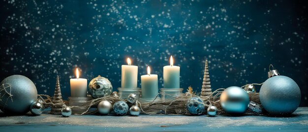 Blue Christmas composition with candlesMerry Christmas and New Year background