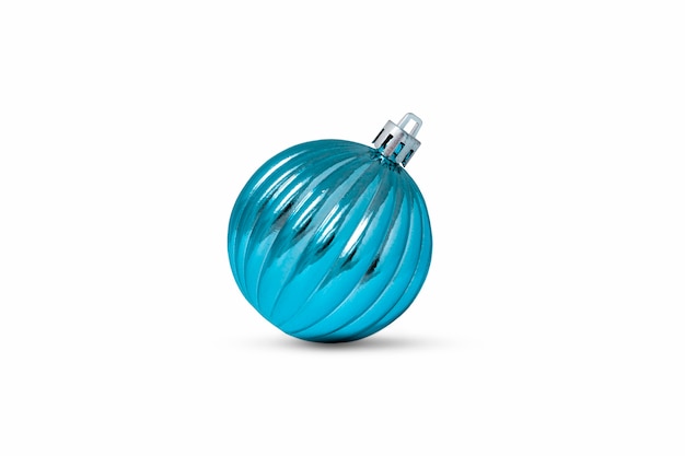 Blue christmas decoration with stripes isolated on white background with shadow