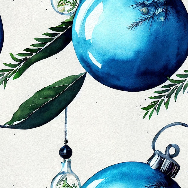 Blue Christmas decorations. Seamless return pattern. Vintage motif. Digital art