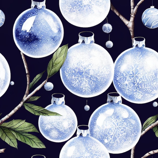 ブルーのクリスマス飾り。シームレスなリターン パターン。ビンテージ モチーフ。デジタルアート