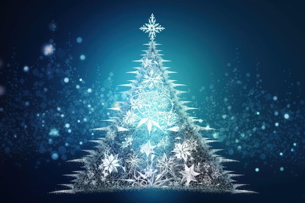 Blue Christmas tree covered in snowflakes Generative AI