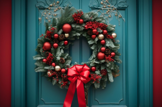 Blue christmas wreath new year simple background