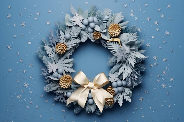 Blue christmas wreath new year simple background