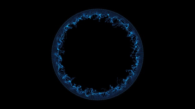 Foto cerchio blu che emette particelle di frangia su sfondo nero anello del portale cosmic miracle anomaly sfondo festivo astratto per pubblicizzare il testo san valentino natale rendering 3d