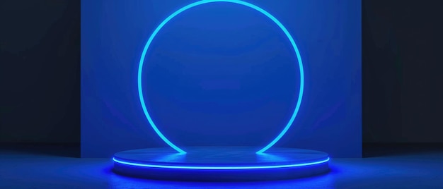 A blue circle is lit up on a stage by ai generated image