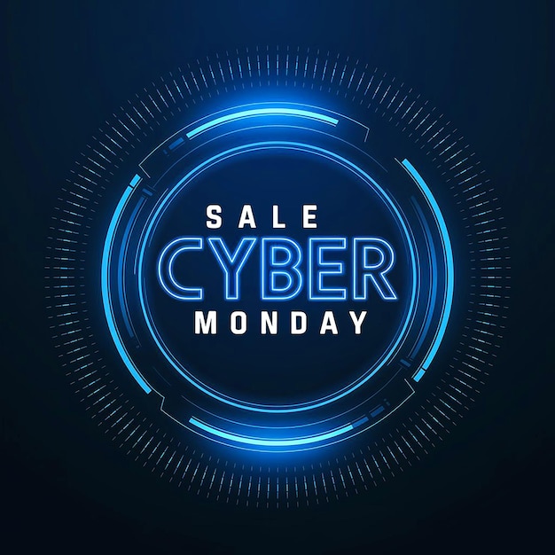 サイバー・モンデー (Cyber Monday) と書かれている青い背景の青い円