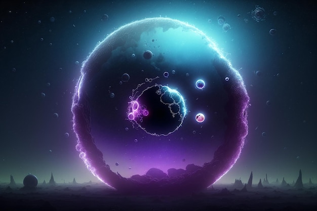 A blue circle with a planet in the middle and a purple circle with the word planet on it.