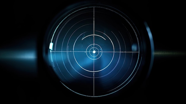 A blue circle with a target on it is in the dark.