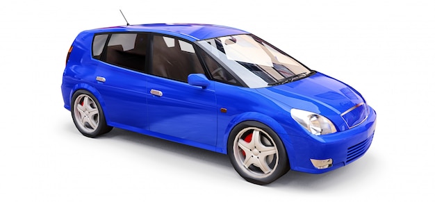 Blue city car with blank surface for your creative design. 3D illustration.