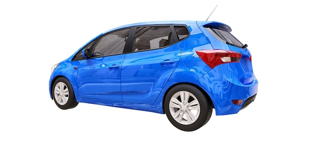 Blue city car with blank surface for your creative design. 3D rendering.