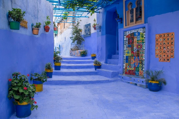 Photo blue city chefchaouen. morocco, africa