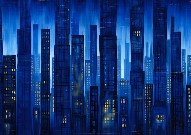 青い 都市 - 恐ろしく 超現実 的 な 夜 の 絵画