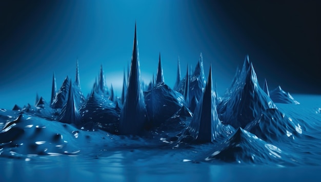 A blue city with ice on the bottom