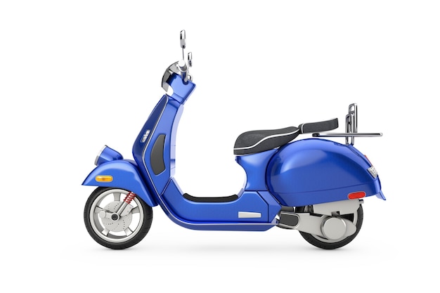 Blu classico vintage retrò o scooter elettrico su uno sfondo bianco 3d rendering