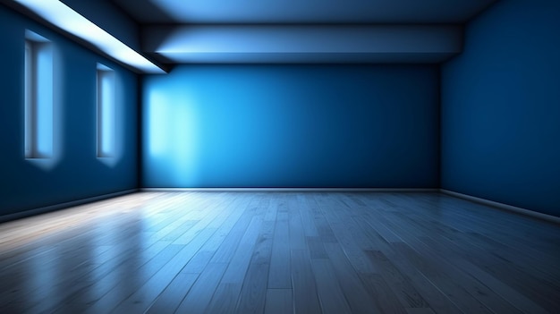 ブルークレンズディバイダーと、好奇心をそそる光の輝きを放つ木の床 内部パーツ パーツ パーツ パーツ パーツ パーツ プレゼンテーション用の設備 クリエイティブリソース AI 生成