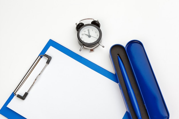 Blue clipboard on office table