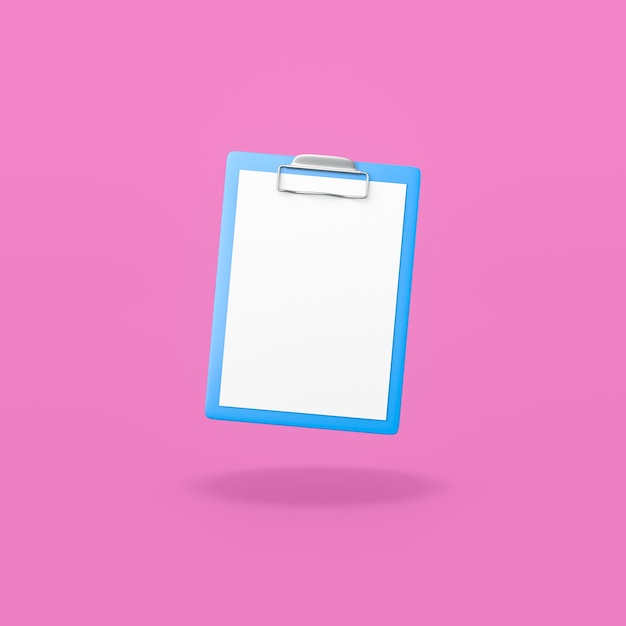 Photo blue clipboard with blank paper on purple background