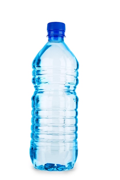 Blue closed bottle with water isolated