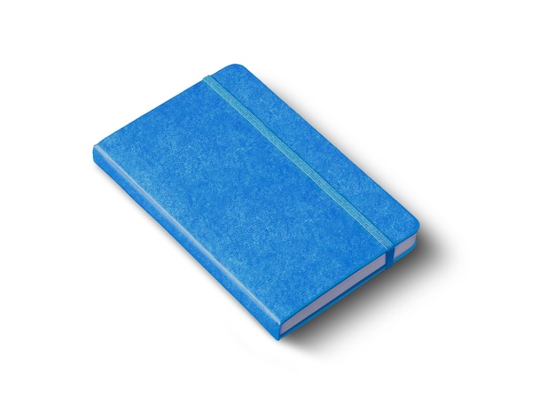 Blue closed notebook mockup isolated on white surface