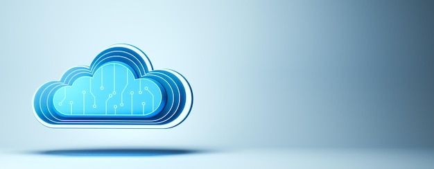 blue cloud icon with circuit pattern on light blue background 3d rendering
