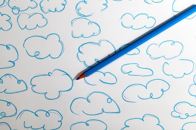 Blue clouds drawn with a blue pencil