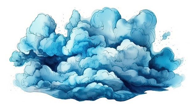 水彩のグラデーション背景に青い雲の図
