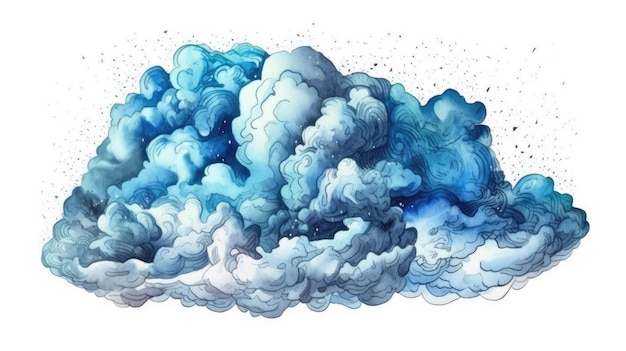Иллюстрация голубых облаков на акварельном градиентном фоне