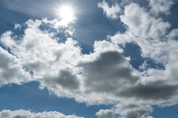 Blue clouds in the sky Warm sunny day