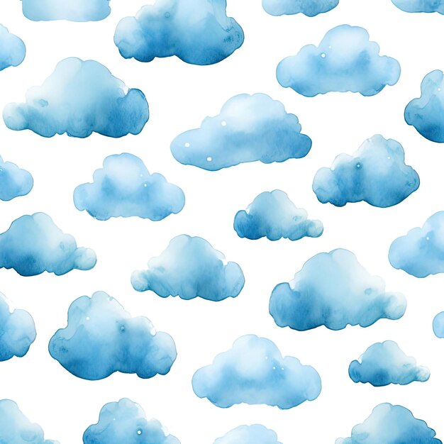 blue clouds in watercolor pattern on a white background