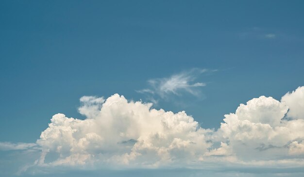 Blue cloudy sky over the sea background for screensaver or wallpaper on the screen or advertising free space for text