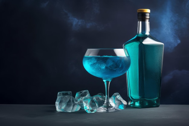 Blue cocktail bottle Drink alcoholGenerate AI