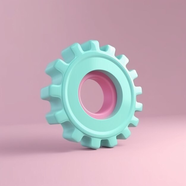 A blue cog with a pink center and a pink background 3d icon