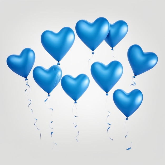 파란색 심장 모양의 풍선 흰색 배경에 고립