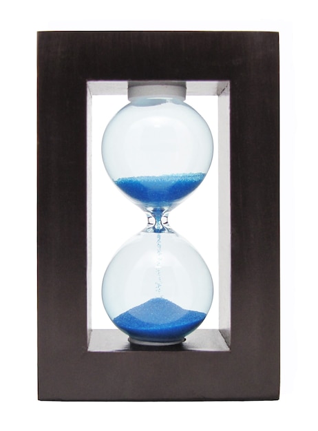 The blue color hourglass isolated on white