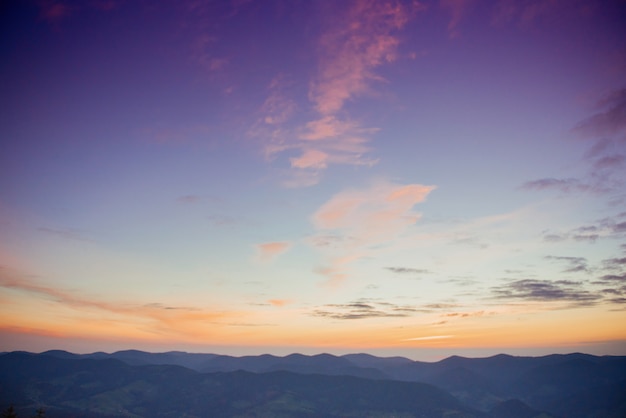 Blue color of mountains during sunset. Carpathian, Ukraine