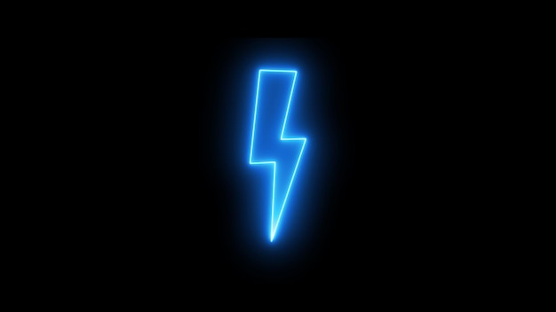 Blue color neon bolt sign neon lightning bolt glowing bolt sign on the black background